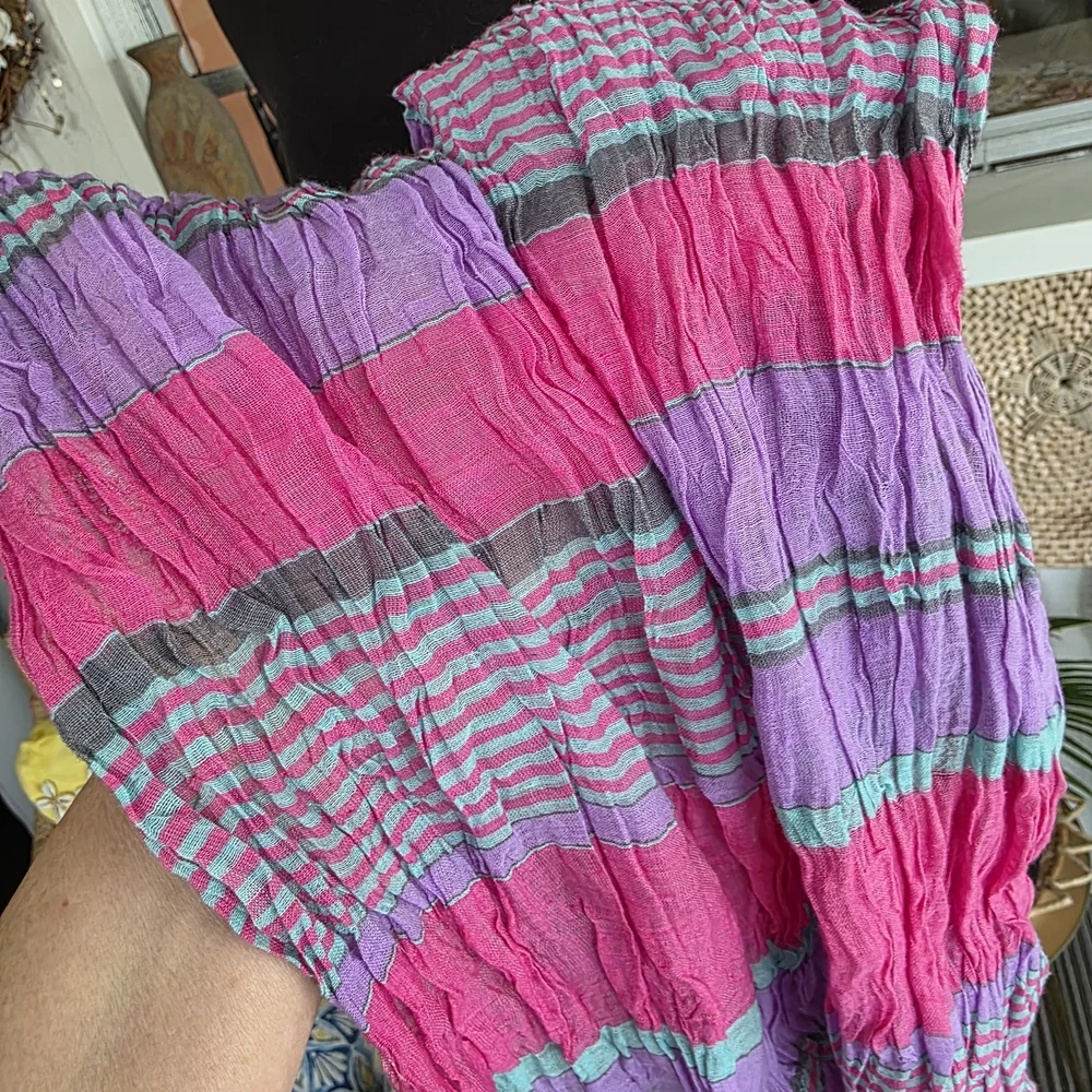 Vintage Y2K Feminine Long Scarf Powder Brand Pink and Purple Striped Silk Cotton